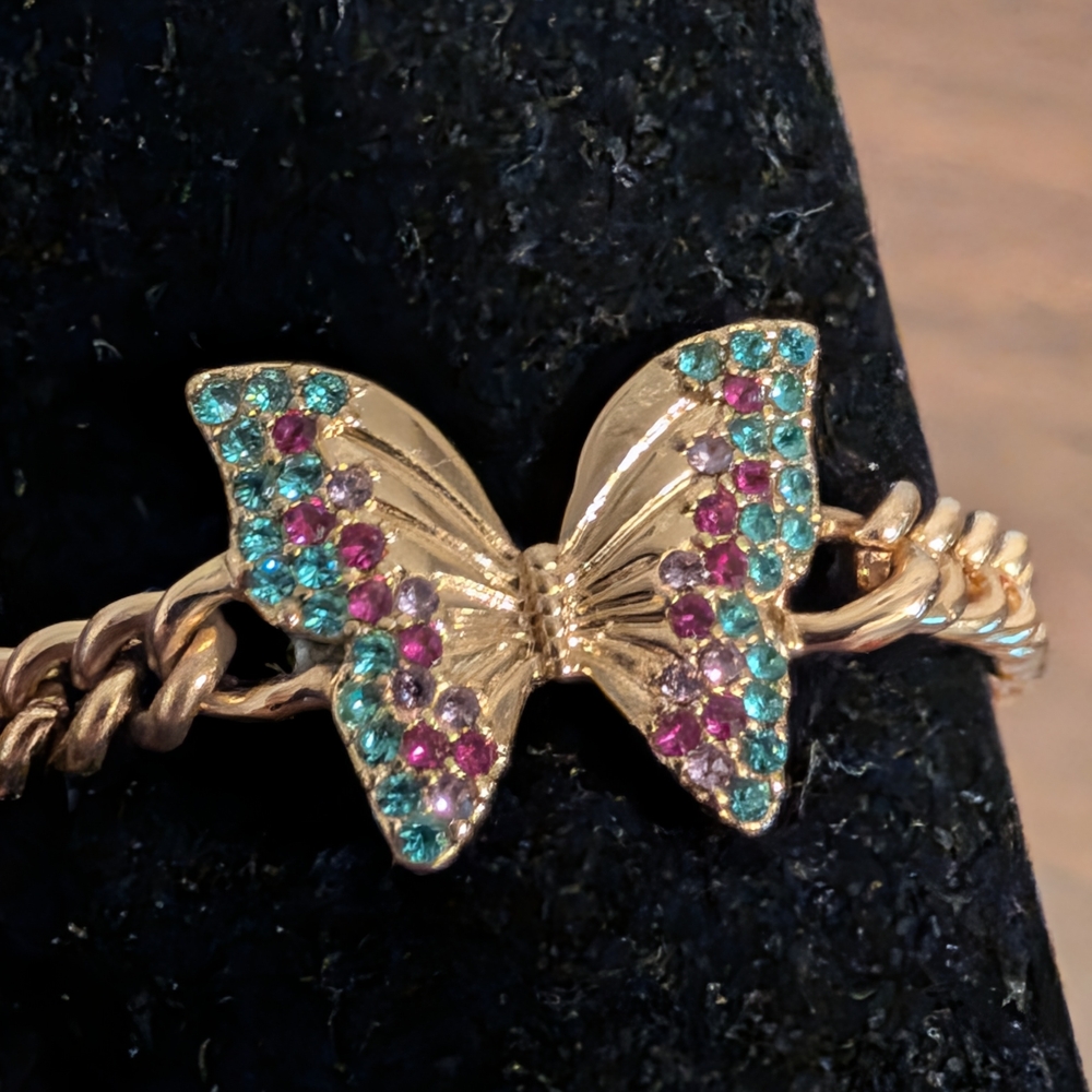 Gold Butterfly Bracelet with Multicolor Stones